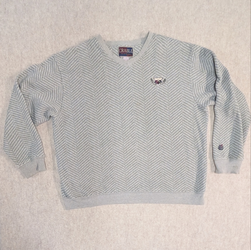 Vintage CRABLE Green And Gray Soft V Neck Sweater Golf Crest Men's XL